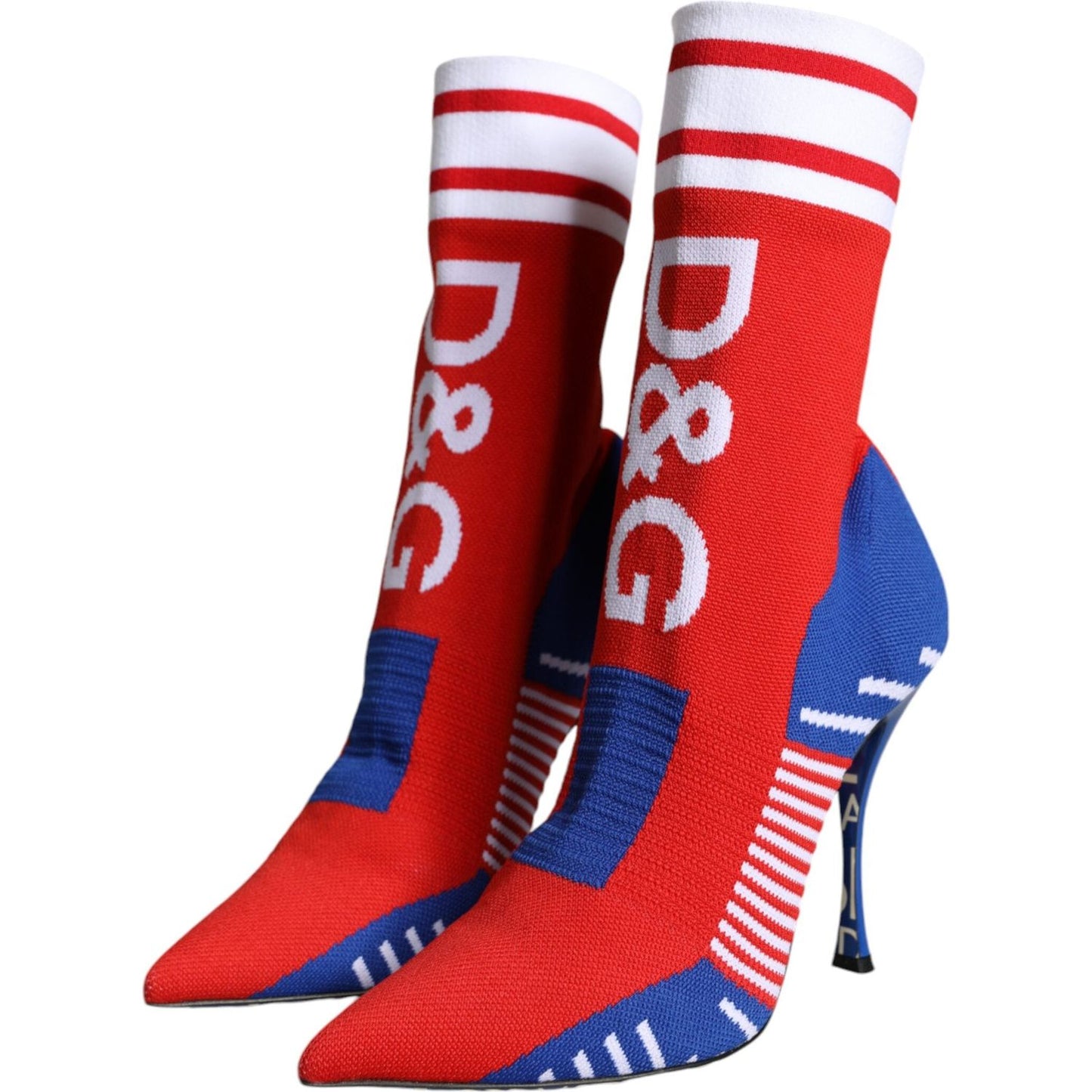 Dolce & Gabbana Red Blue Stretch Sock Style Ankle Boots Logo Shoes Dolce & Gabbana Midnight Blue