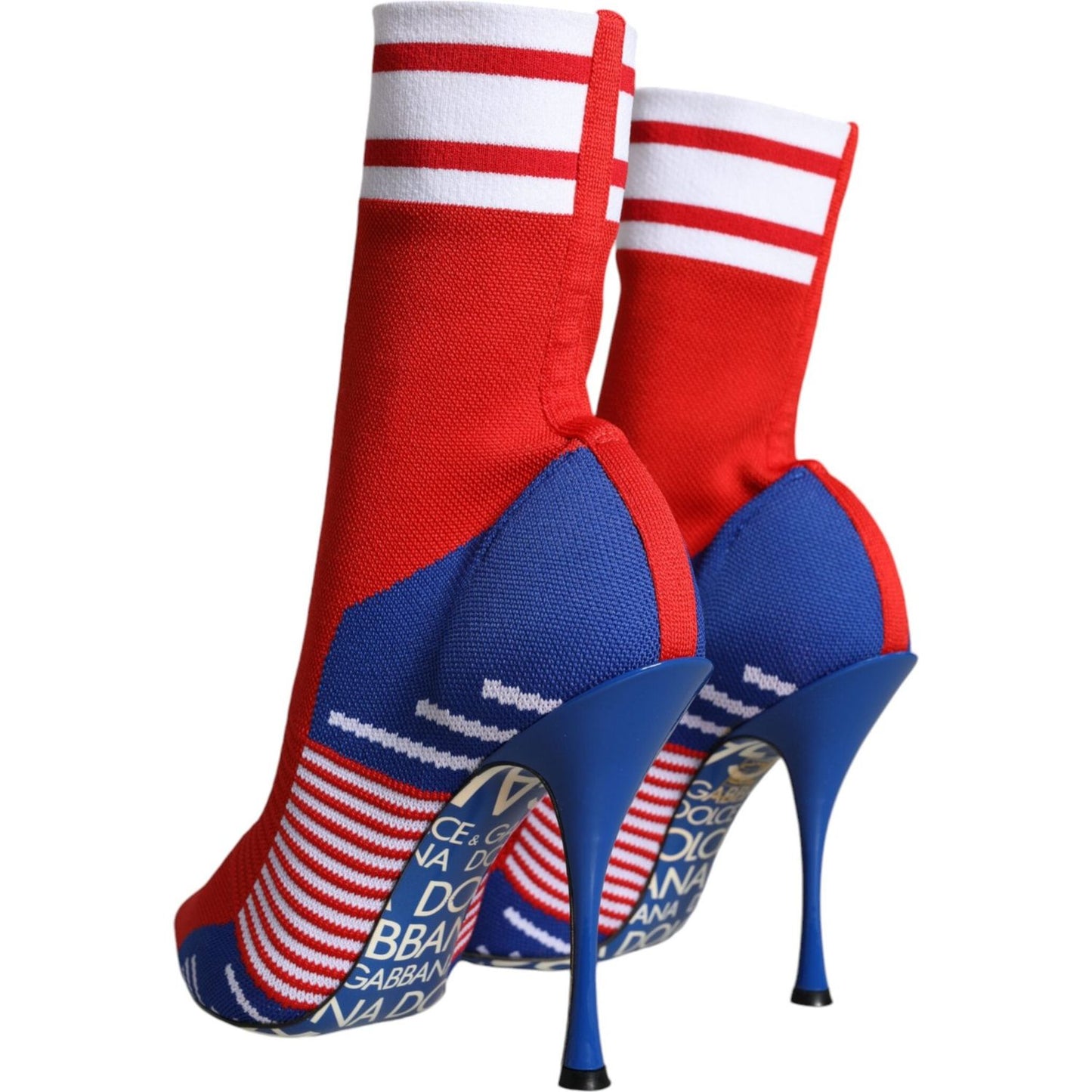 Dolce & Gabbana Red Blue Stretch Sock Style Ankle Boots Logo Shoes Dolce & Gabbana Midnight Blue