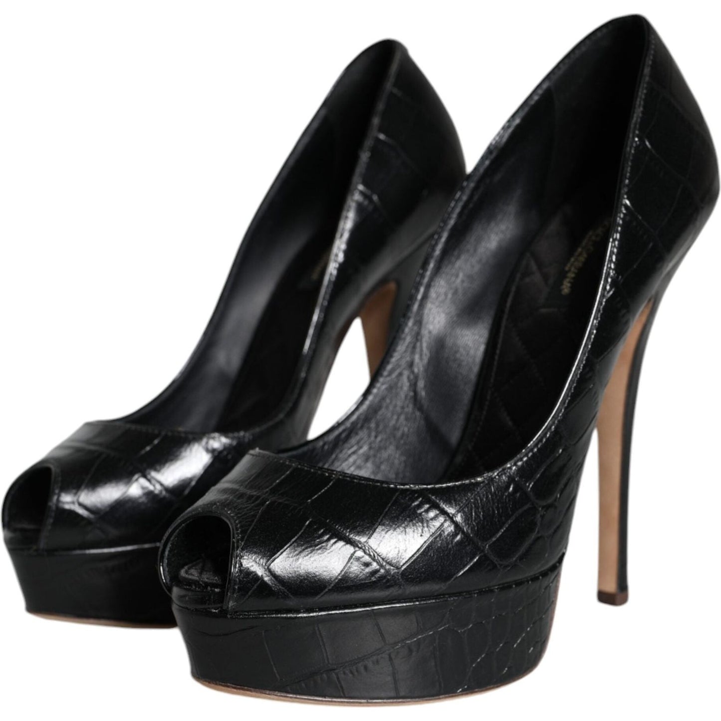 Dolce & Gabbana Black Leather Platform Heels Pumps Shoes Dolce & Gabbana Black