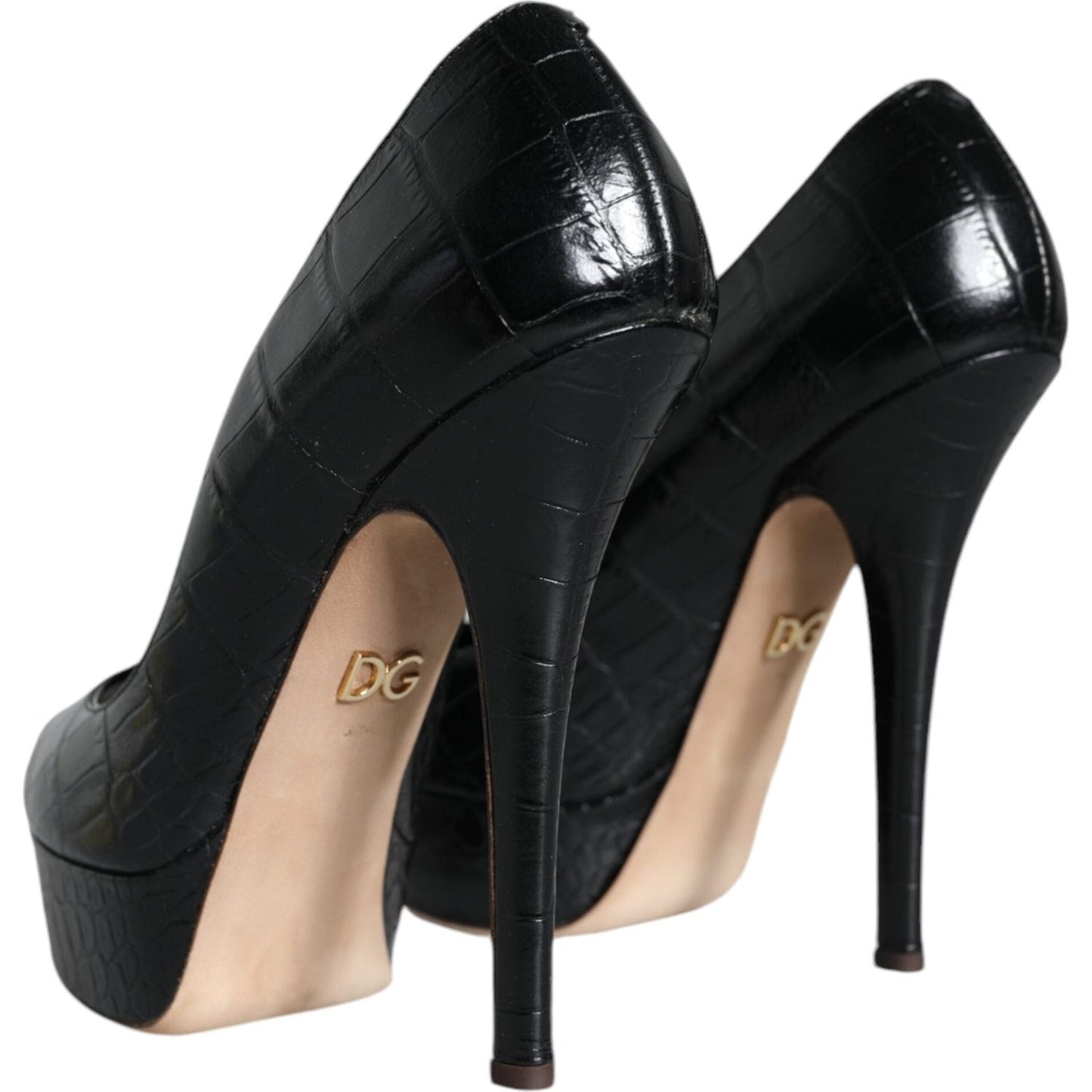 Dolce & Gabbana Black Leather Platform Heels Pumps Shoes Dolce & Gabbana Black