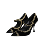 Dolce & Gabbana Black Mary Janes Velvet Gold Pumps Shoes LA11583-36