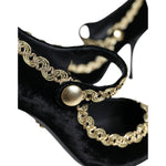 Dolce & Gabbana Black Mary Janes Velvet Gold Pumps Shoes LA11583-36