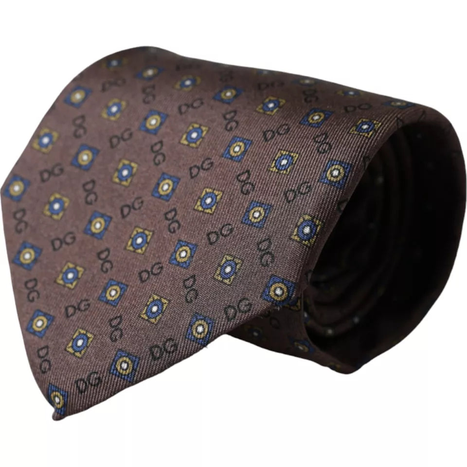 Dolce & Gabbana Brown Silk Branded Logo Adjustable Men Tie KRA3339
