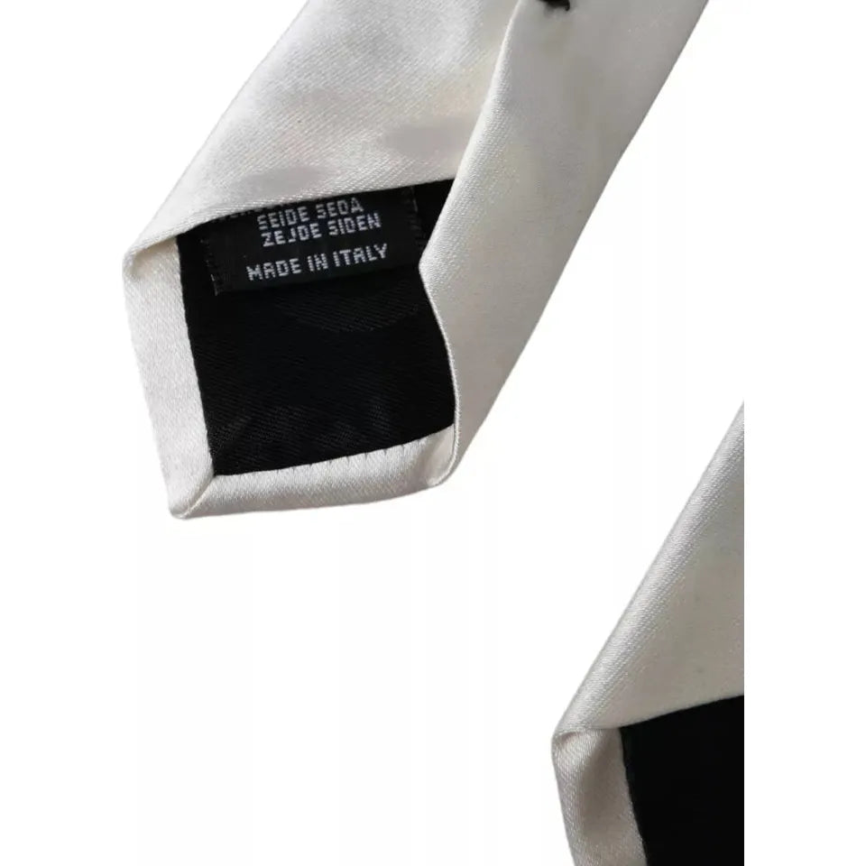 Dolce & Gabbana White Satin Silk Adjustable Men Tie Dolce & Gabbana Dark Gray