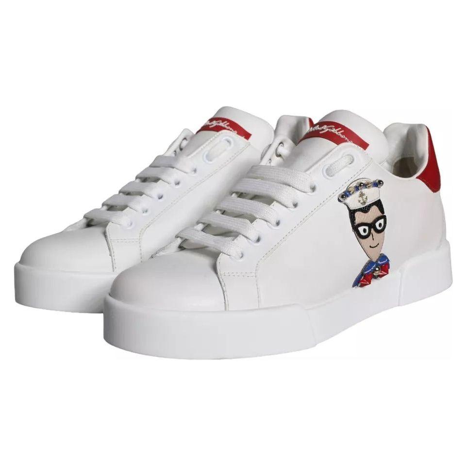 Dolce & Gabbana White Patch Calfskin Nappa Portofino Sneakers Shoes Dolce & Gabbana Light Gray