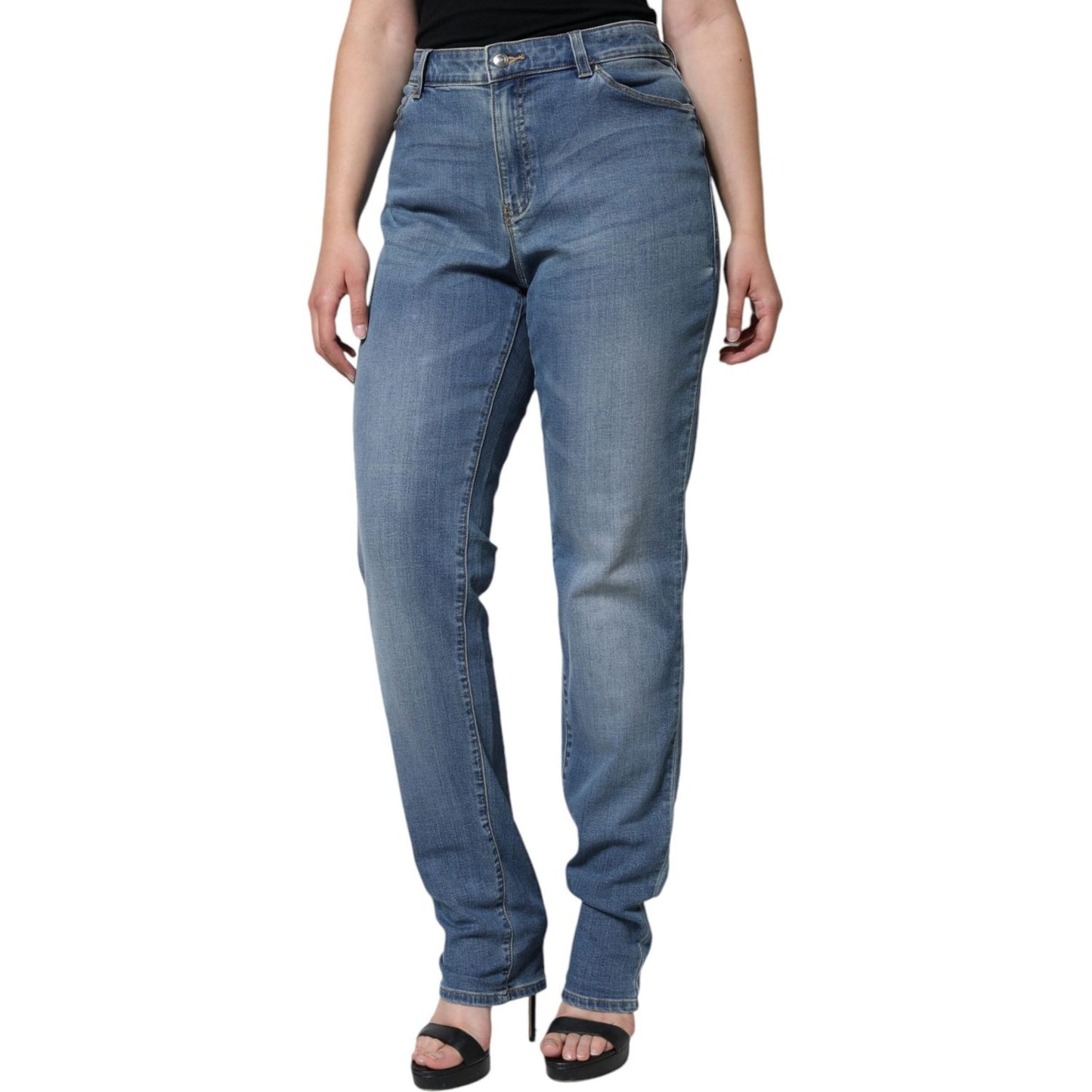 Emporio Armani Blue Washed High Waisted Skinny Women Denim Jeans Emporio Armani Dim Gray
