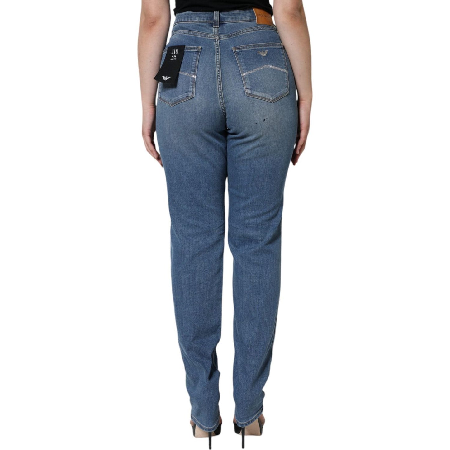 Emporio Armani Blue Washed High Waisted Skinny Women Denim Jeans Emporio Armani Dim Gray