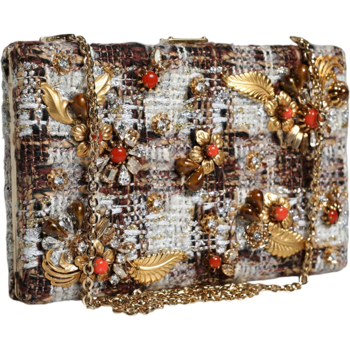 Dolce & Gabbana Multicolor Tweed Floral Clutch Crossbody Bag Dolce & Gabbana Dim Gray