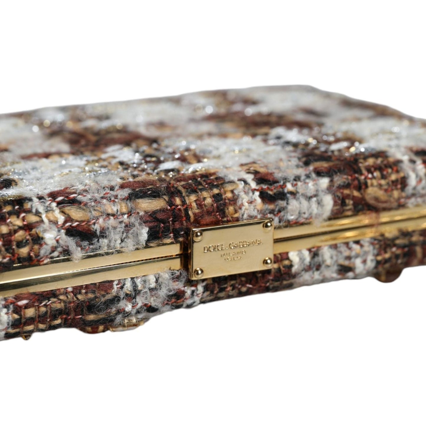 Dolce & Gabbana Multicolor Tweed Floral Clutch Crossbody Bag Dolce & Gabbana Rosy Brown