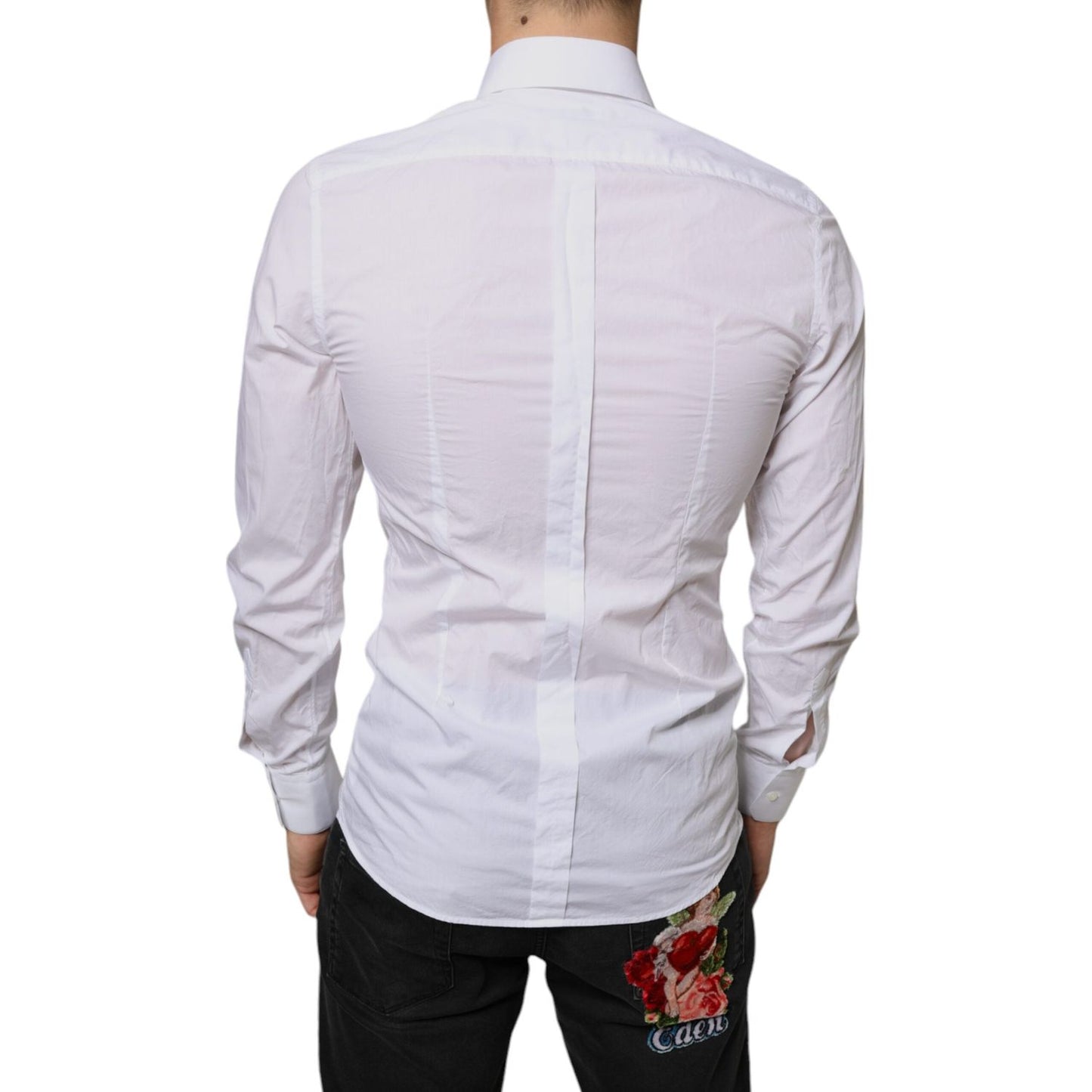 Dolce & Gabbana White Cotton Collared Men Formal Dress Shirt Dolce & Gabbana Light Gray