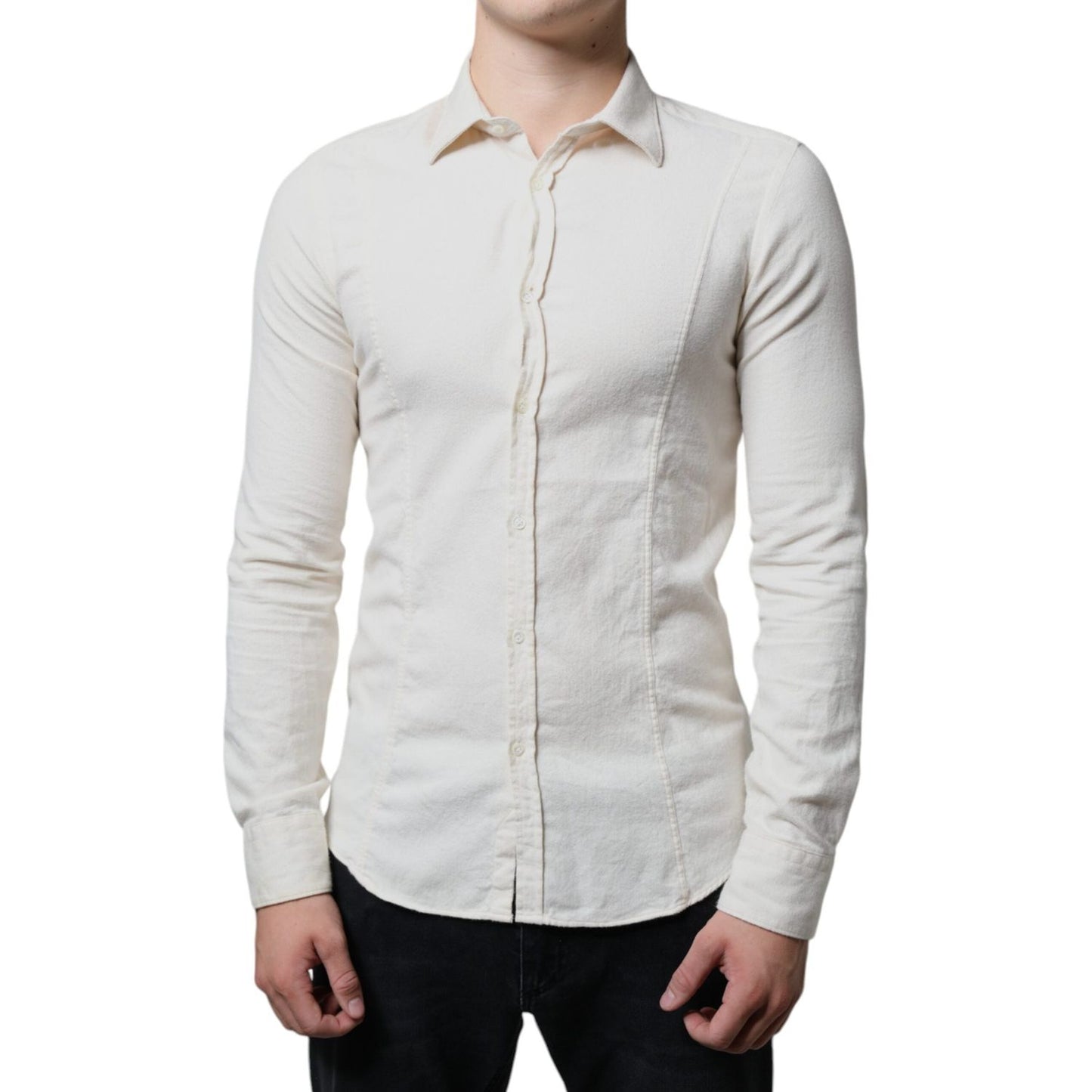 AGLINI Off White Cotton Collared Men Formal Dress Shirt AGLINI Light Gray