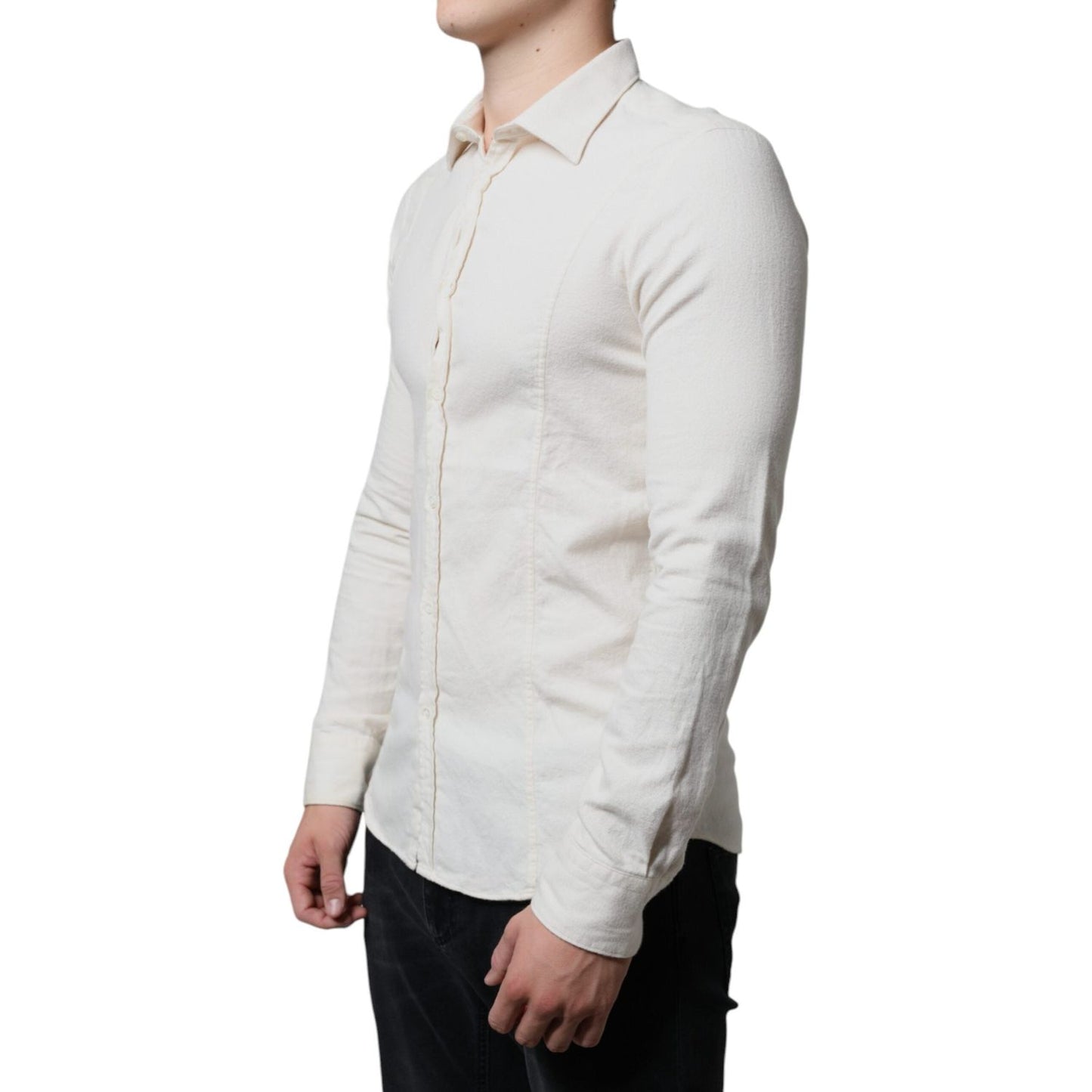 AGLINI Off White Cotton Collared Men Formal Dress Shirt AGLINI Light Gray