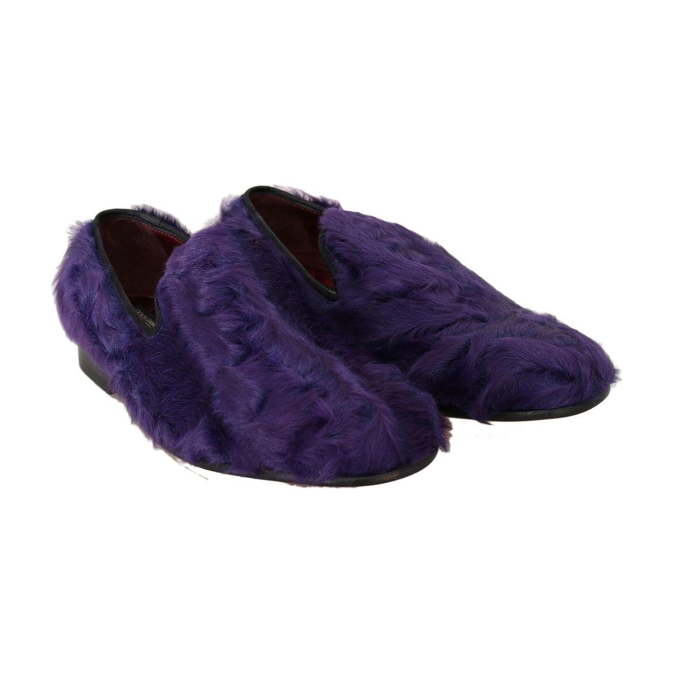 Dolce & Gabbana Purple Sheep Fur Leather Loafers