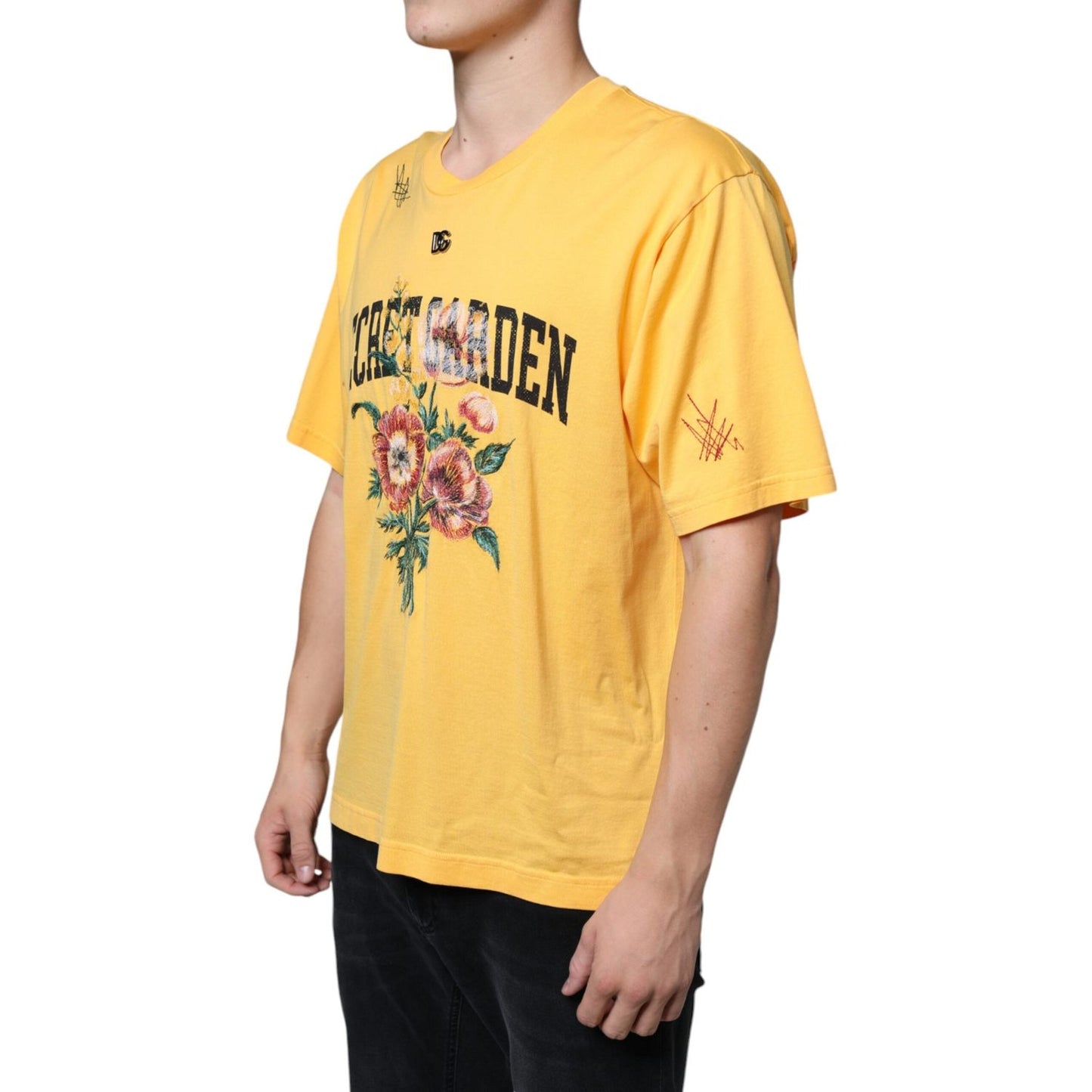 Dolce & Gabbana Yellow Secret Graden Floral Cotton Crew Neck T-shirt Dolce & Gabbana Sandy Brown