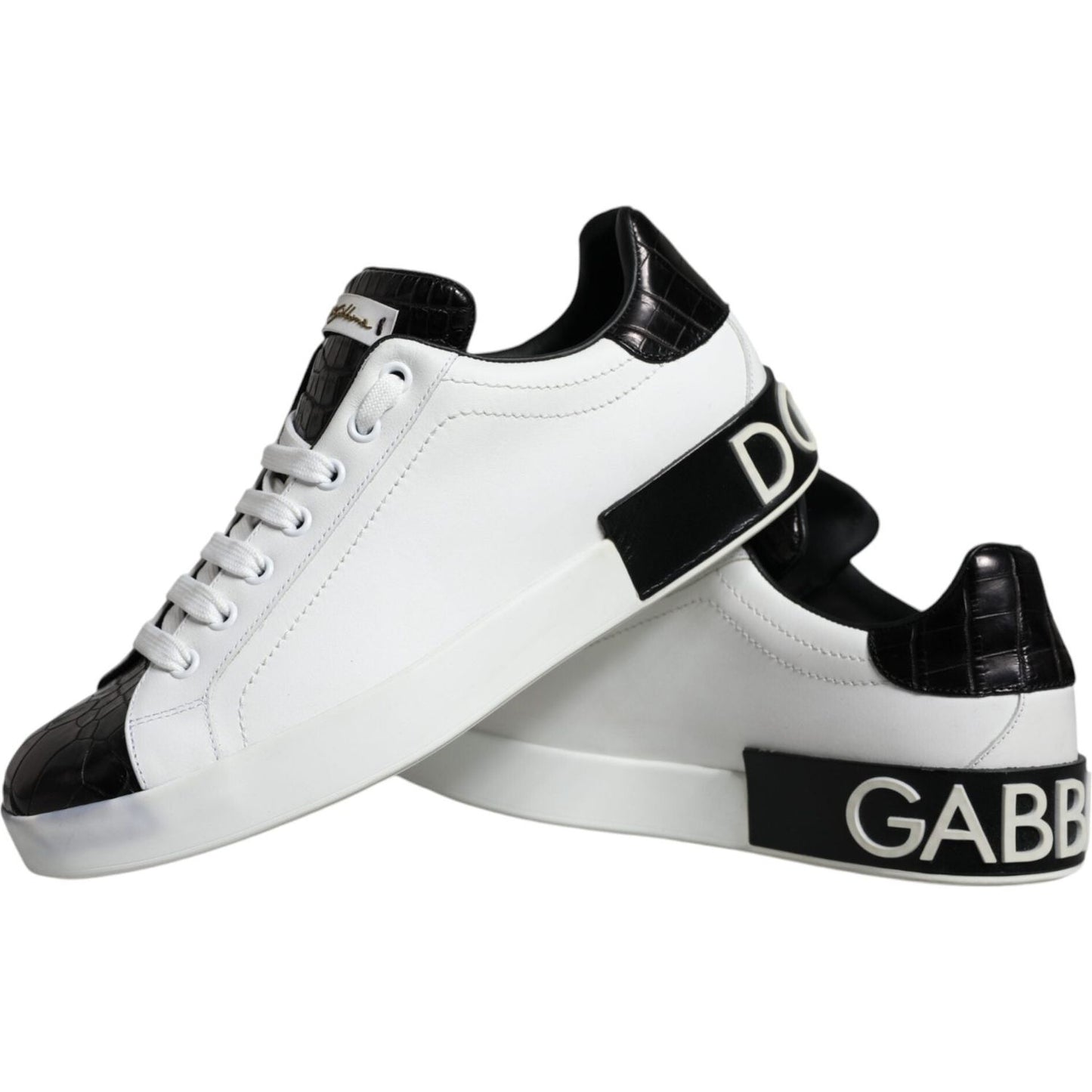 Dolce & Gabbana Black Leather Logo Portofino Sneaker Shoes Dolce & Gabbana Black