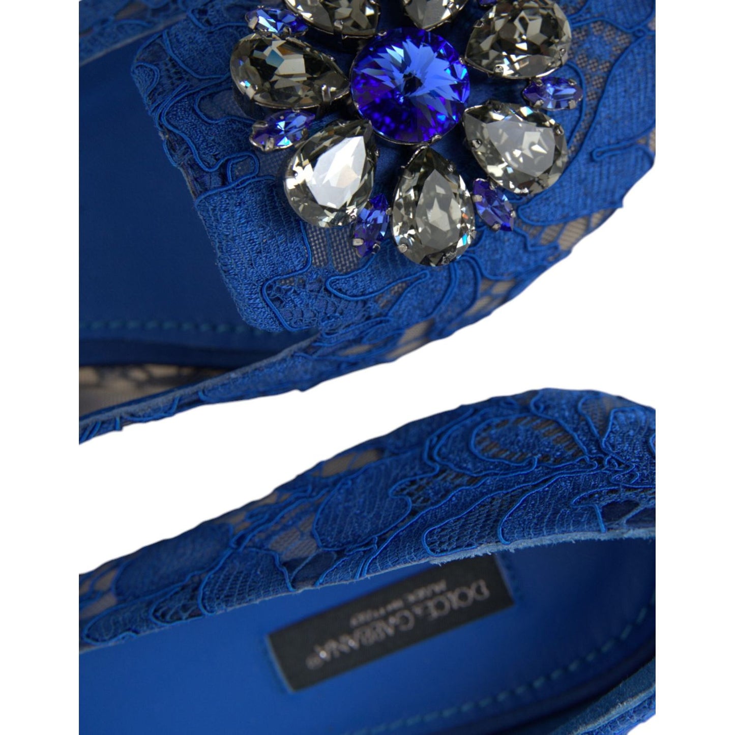 Dolce & Gabbana Blue Lace Crystal Ballet Flats Loafers Shoes Dolce & Gabbana Midnight Blue
