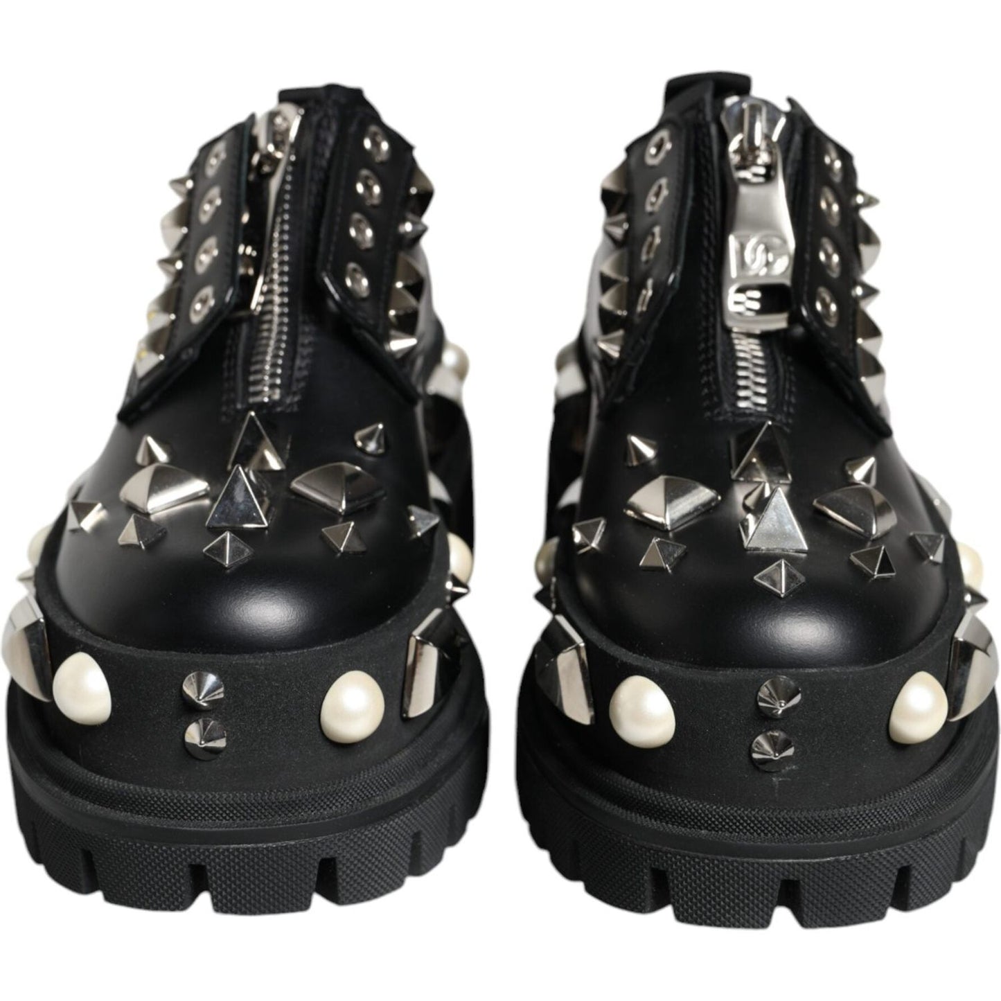 Dolce & Gabbana Black Leather Embellished Derby Formal Shoes Dolce & Gabbana Dark Slate Gray