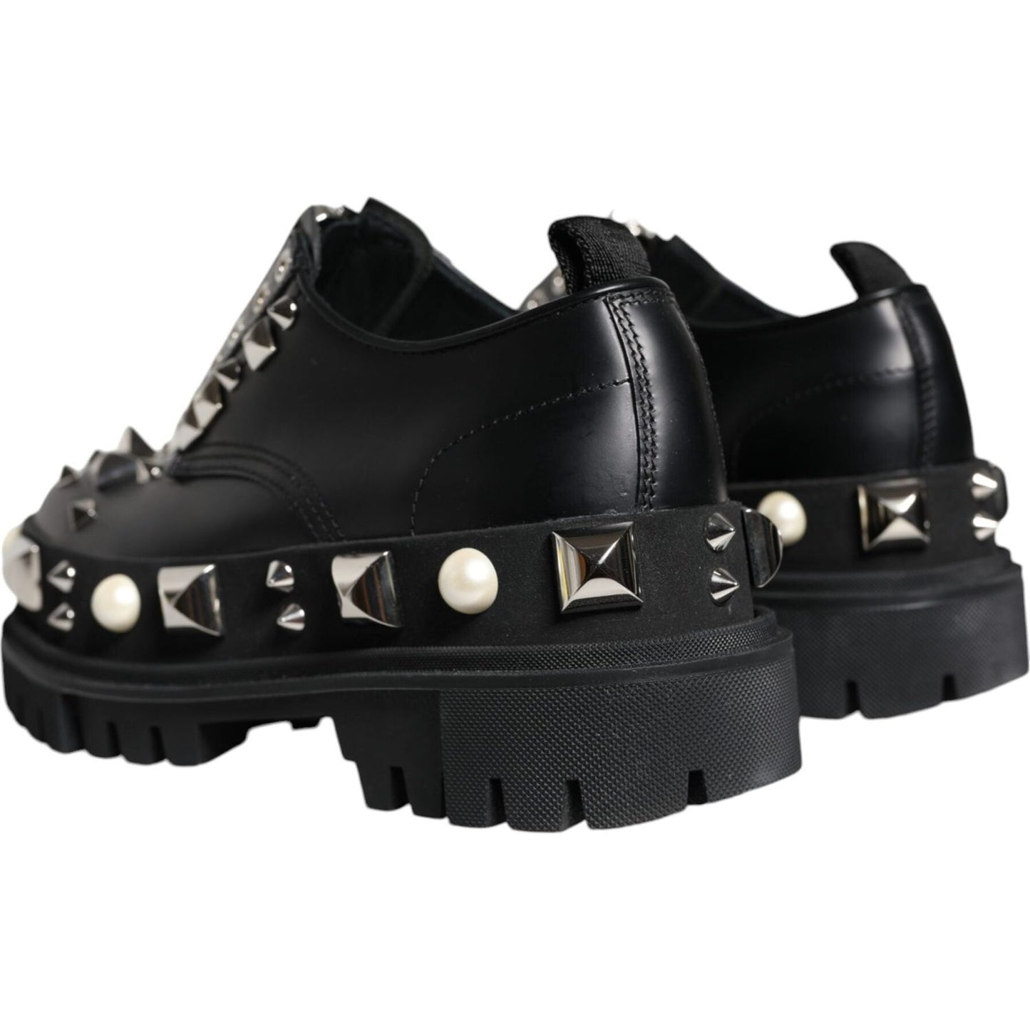 Dolce & Gabbana Black Leather Embellished Derby Formal Shoes Dolce & Gabbana Black
