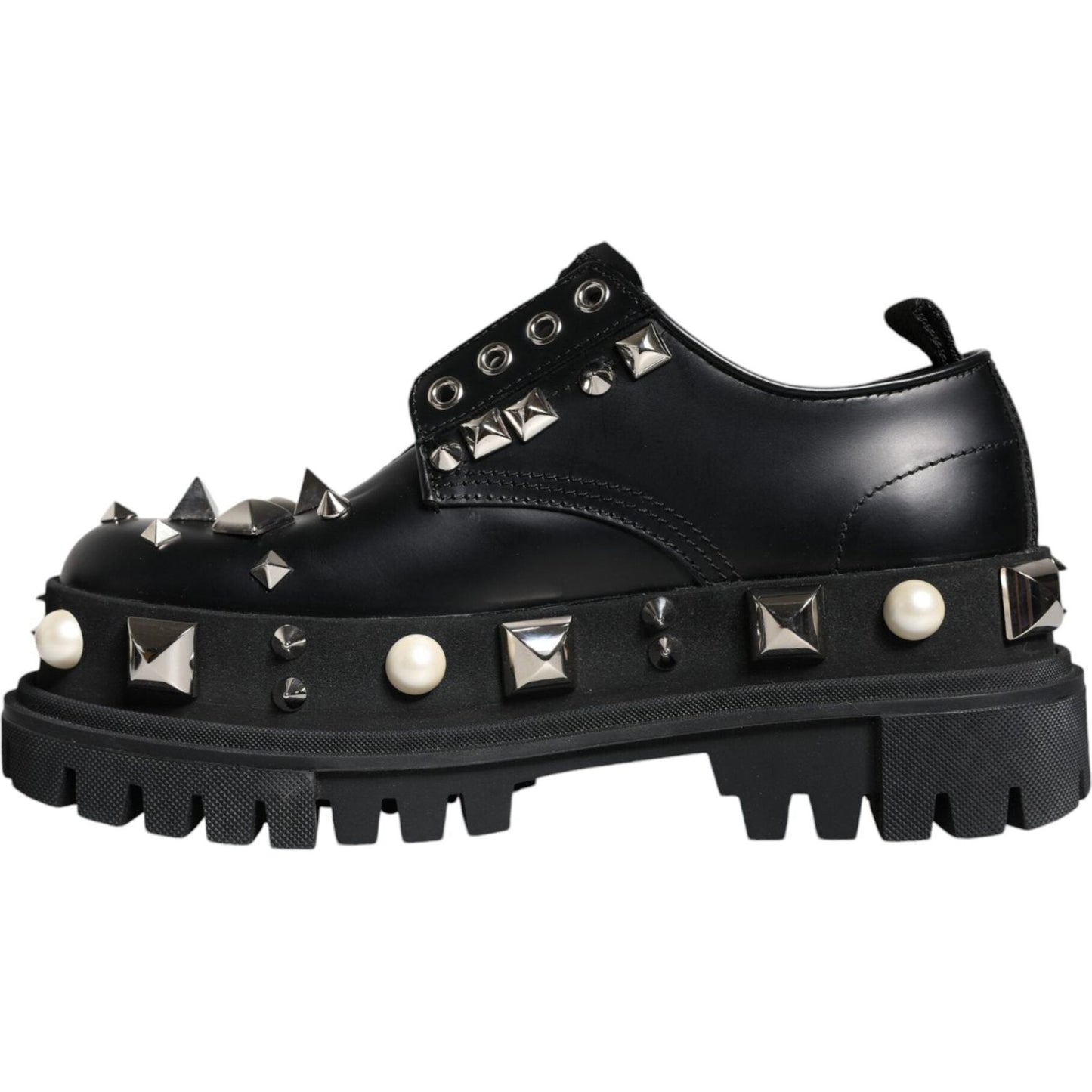 Dolce & Gabbana Black Leather Embellished Derby Formal Shoes Dolce & Gabbana Dark Slate Gray