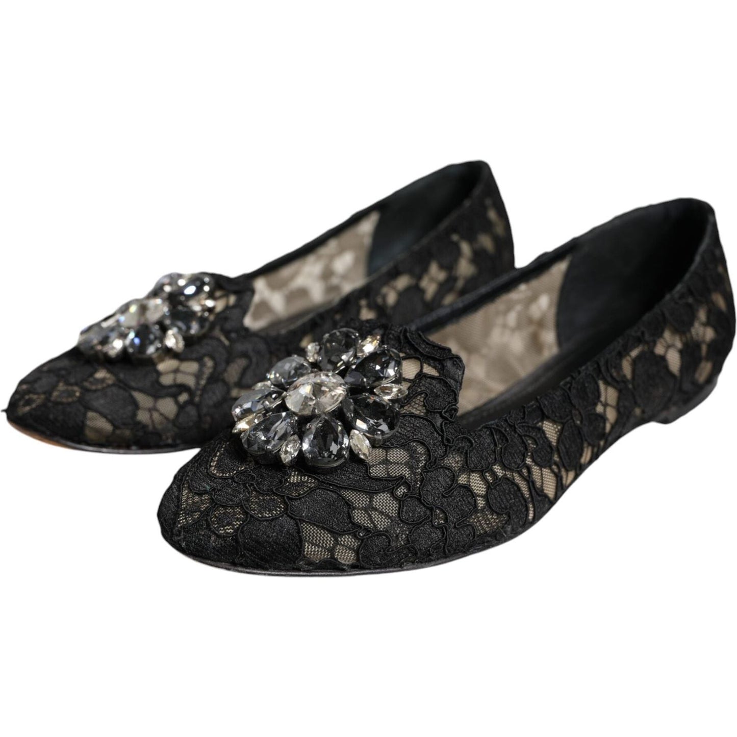 Dolce & Gabbana Black Lace Crystal Ballet Flats Loafer Shoes Dolce & Gabbana Dark Slate Gray
