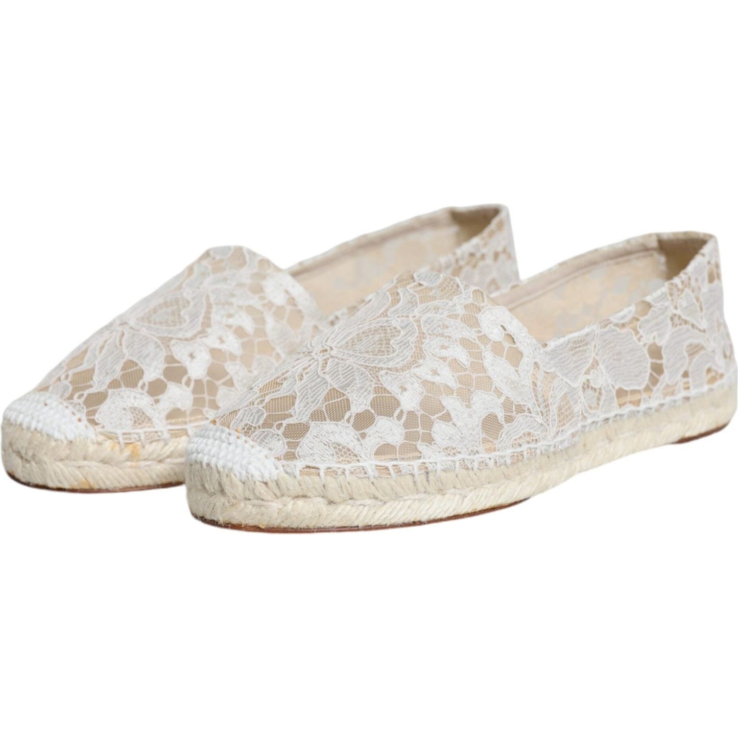 Dolce & Gabbana White Lace Viscose Espadrilles Flats Shoes Dolce & Gabbana Light Gray