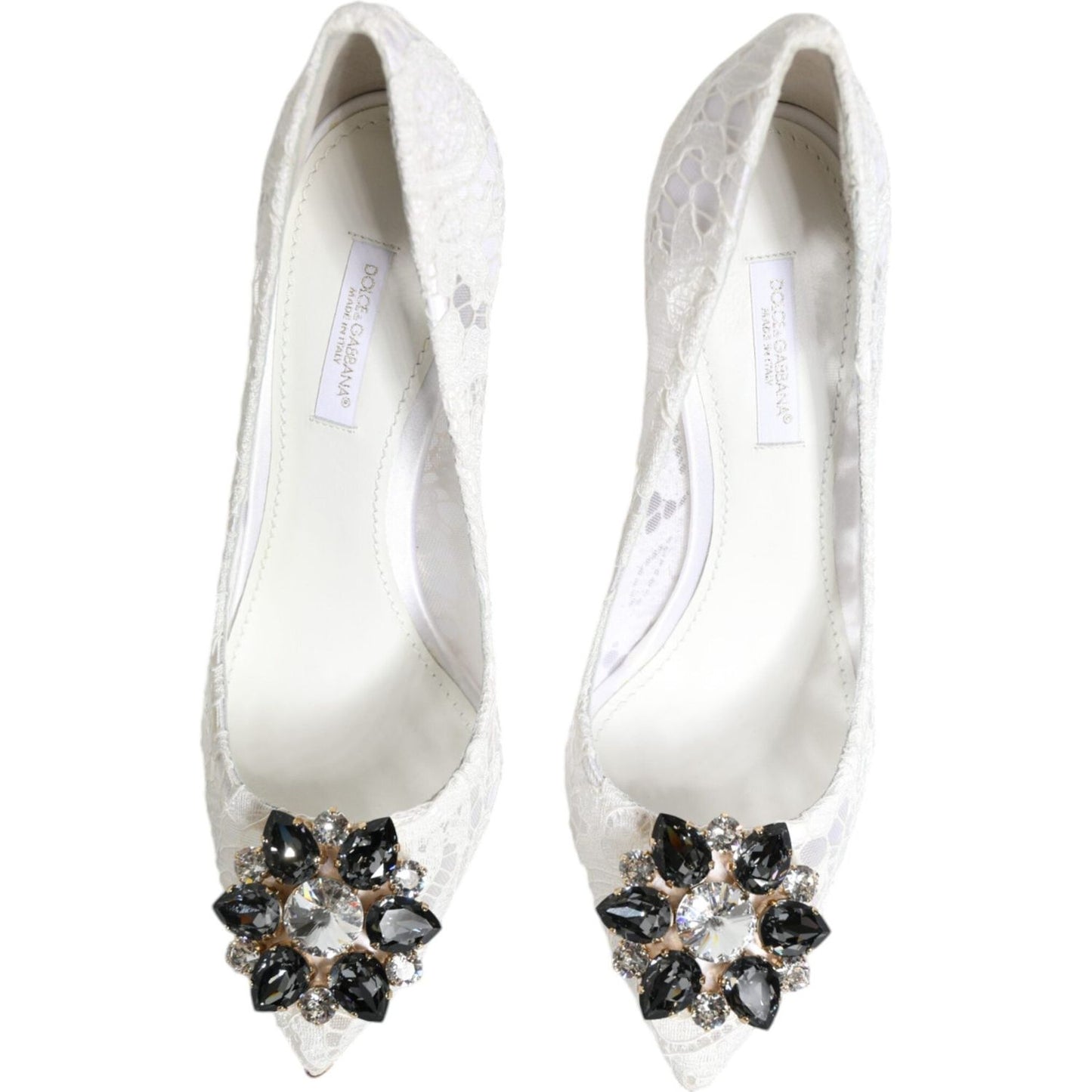 Dolce & Gabbana White Taormina Lace Crystal Heels Pumps Shoes Dolce & Gabbana Light Gray