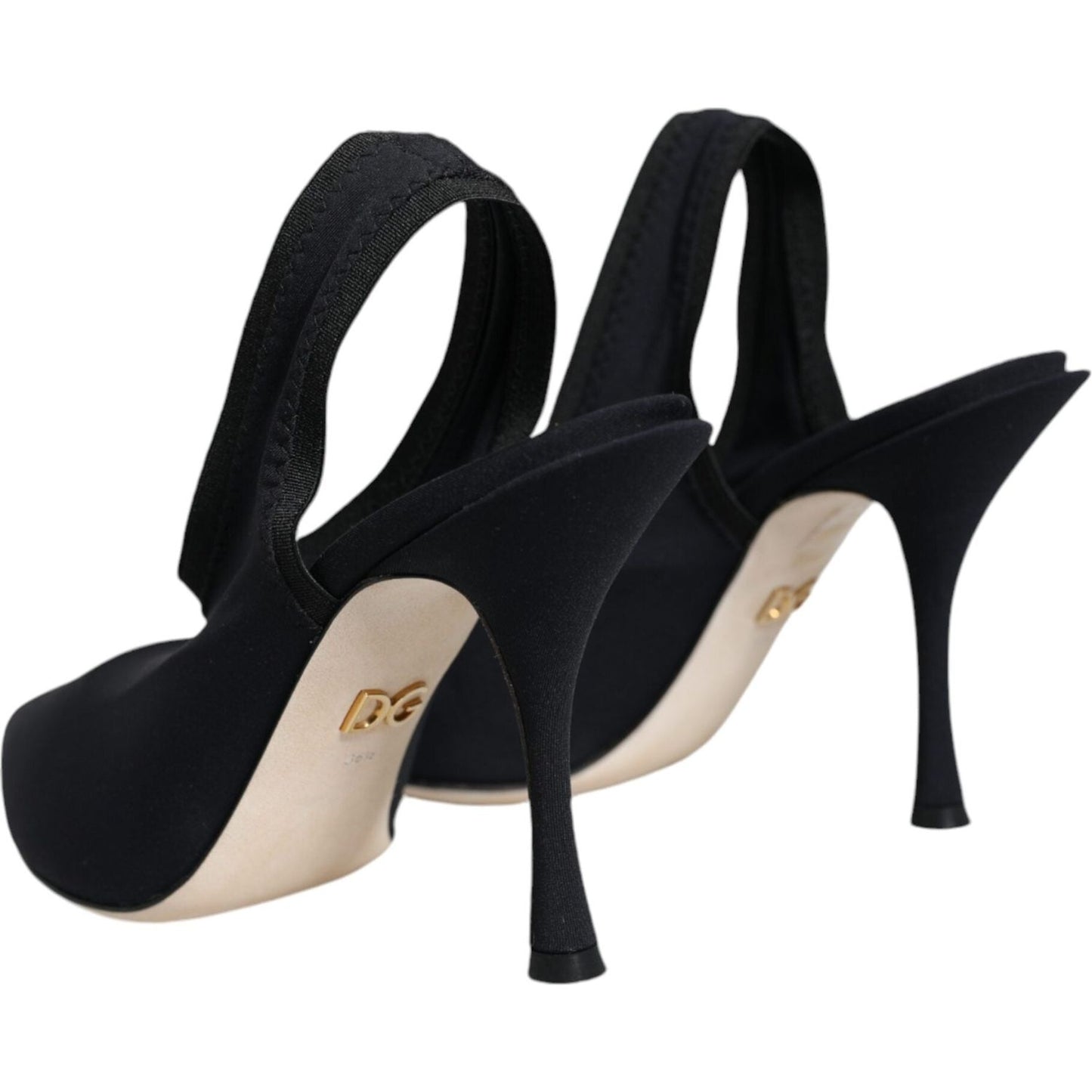 Dolce & Gabbana Black Jersey Stretch Heels Slingback Shoes Dolce & Gabbana Gray