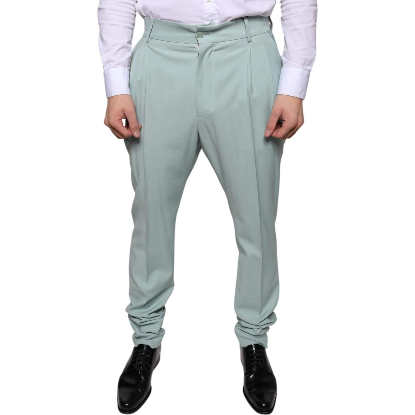 Dolce & Gabbana Mint Green Cotton Dress Pants Dolce & Gabbana Dark Gray