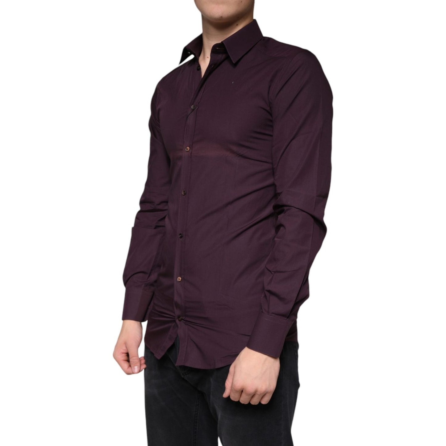 Dolce & Gabbana Dark Violet Cotton Dress GOLD Men Formal Shirt Dolce & Gabbana Dark Slate Gray