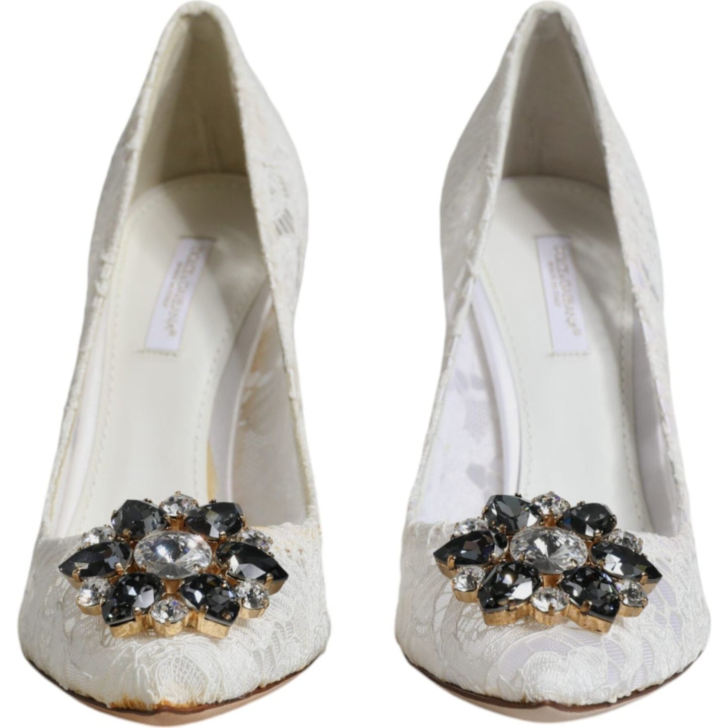 Dolce & Gabbana White Taormina Lace Crystal Heel Pumps Shoes Dolce & Gabbana Gray