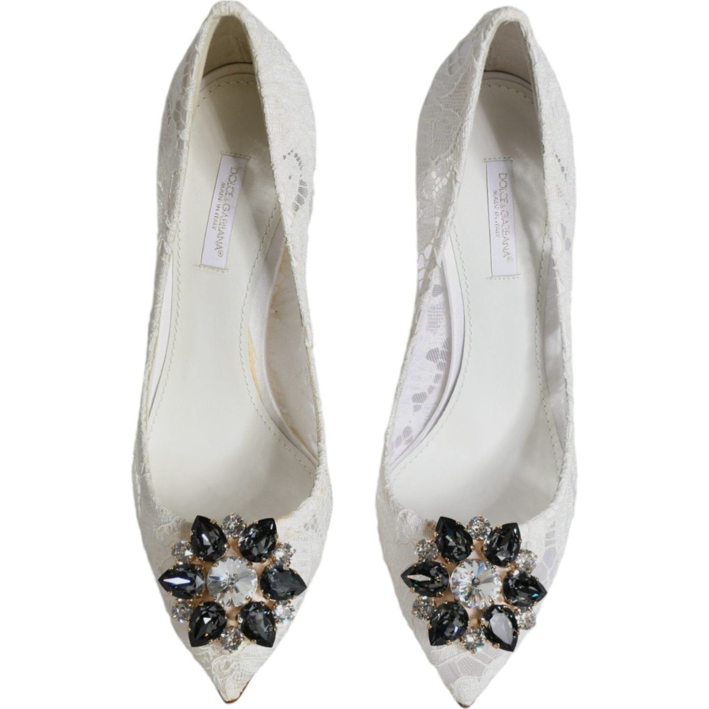 Dolce & Gabbana White Taormina Lace Crystal Heel Pumps Shoes Dolce & Gabbana Gray