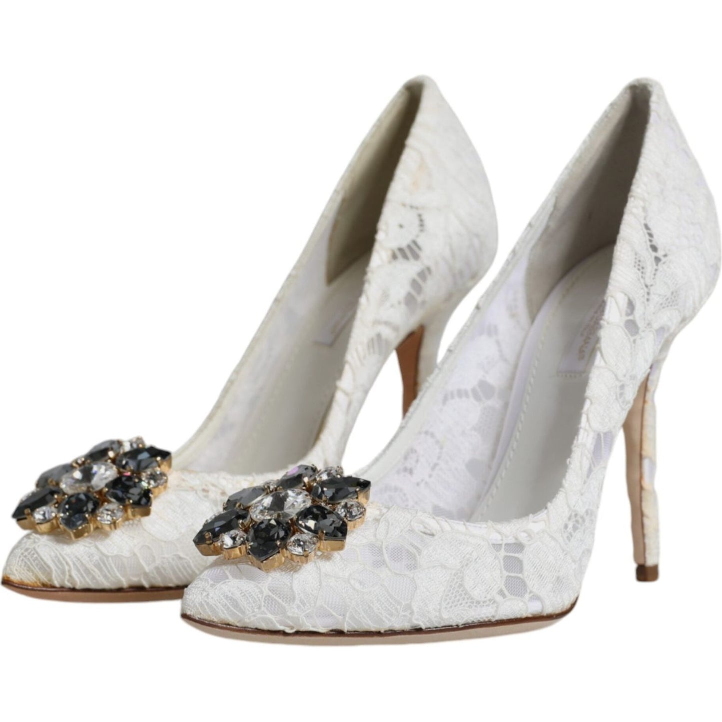Dolce & Gabbana White Taormina Lace Crystal Heel Pumps Shoes Dolce & Gabbana Gray