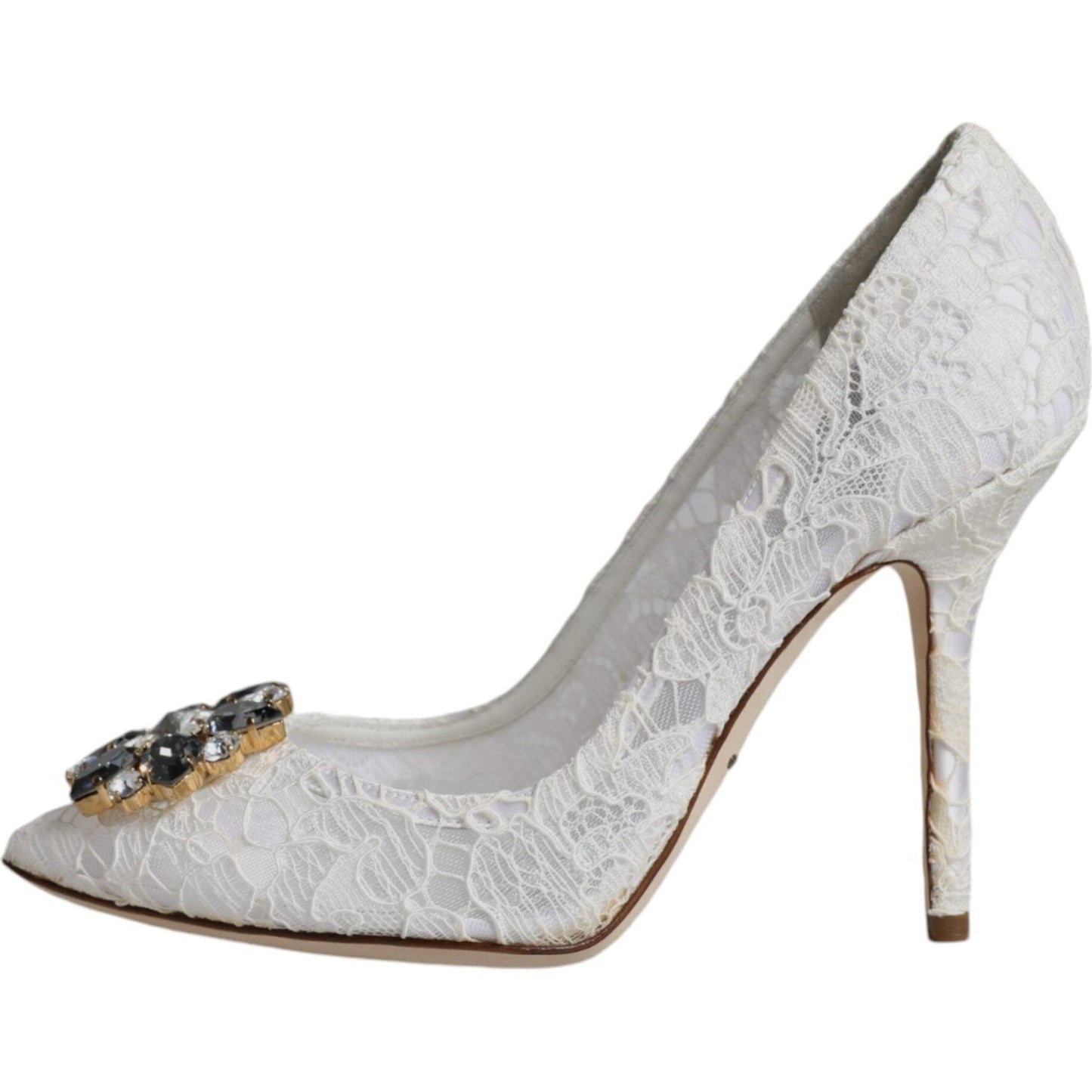 Dolce & Gabbana White Taormina Lace Crystal Heel Pumps Shoes Dolce & Gabbana Gray