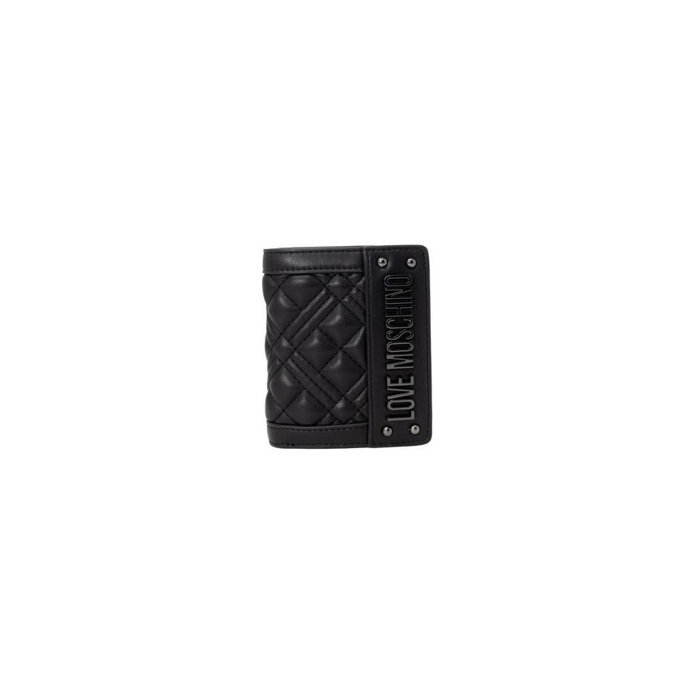 Love Moschino black polyethylene quilted wallet for women, small size, faux leather, spring/summer collection.