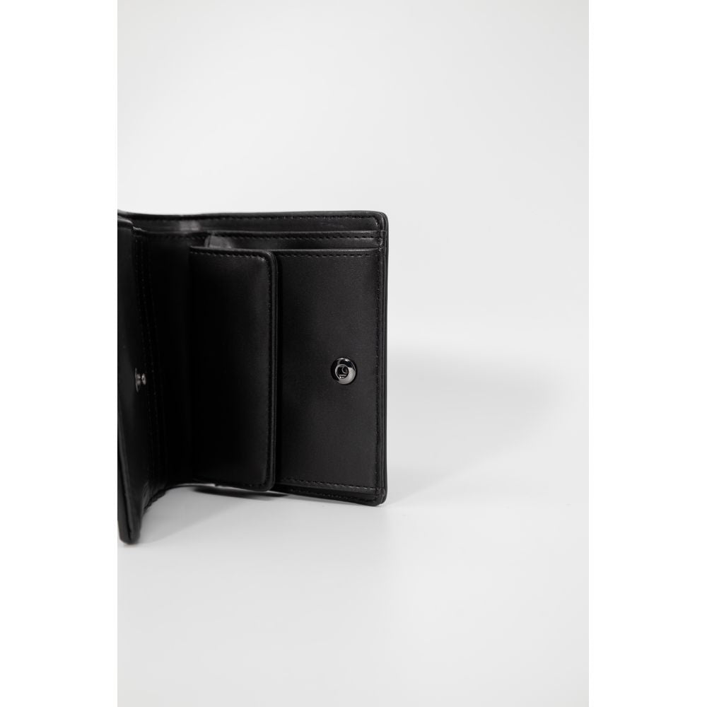 Open view of Love Moschino Black Polyethylene Wallet showing interior compartments, spring/summer collection, 100% faux leather.