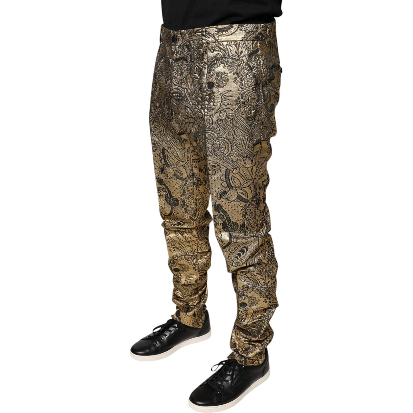 Dolce & Gabbana Gold Floral Jacquard Men Dress Pants Dolce & Gabbana Dark Slate Gray