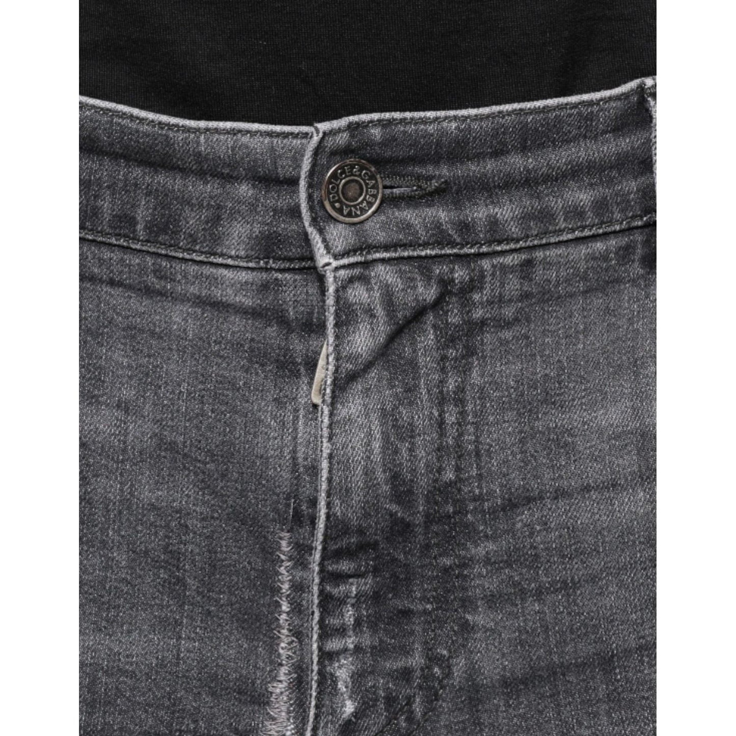 Dolce & Gabbana Dark Gray Tattered Cotton Skinny Denim Jeans Dolce & Gabbana Dark Slate Gray