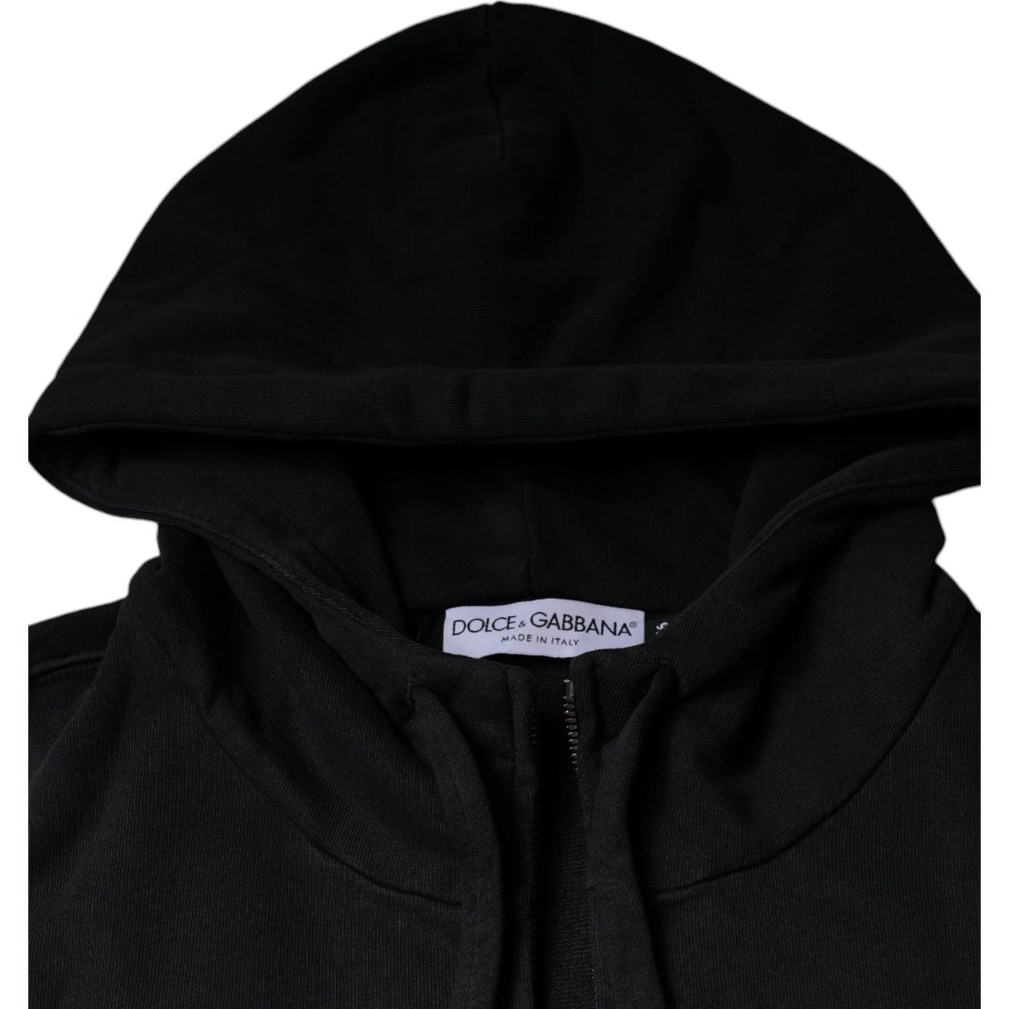 Dolce & Gabbana Black Logo Plaque Hooded Full Zip Sweater Dolce & Gabbana Black