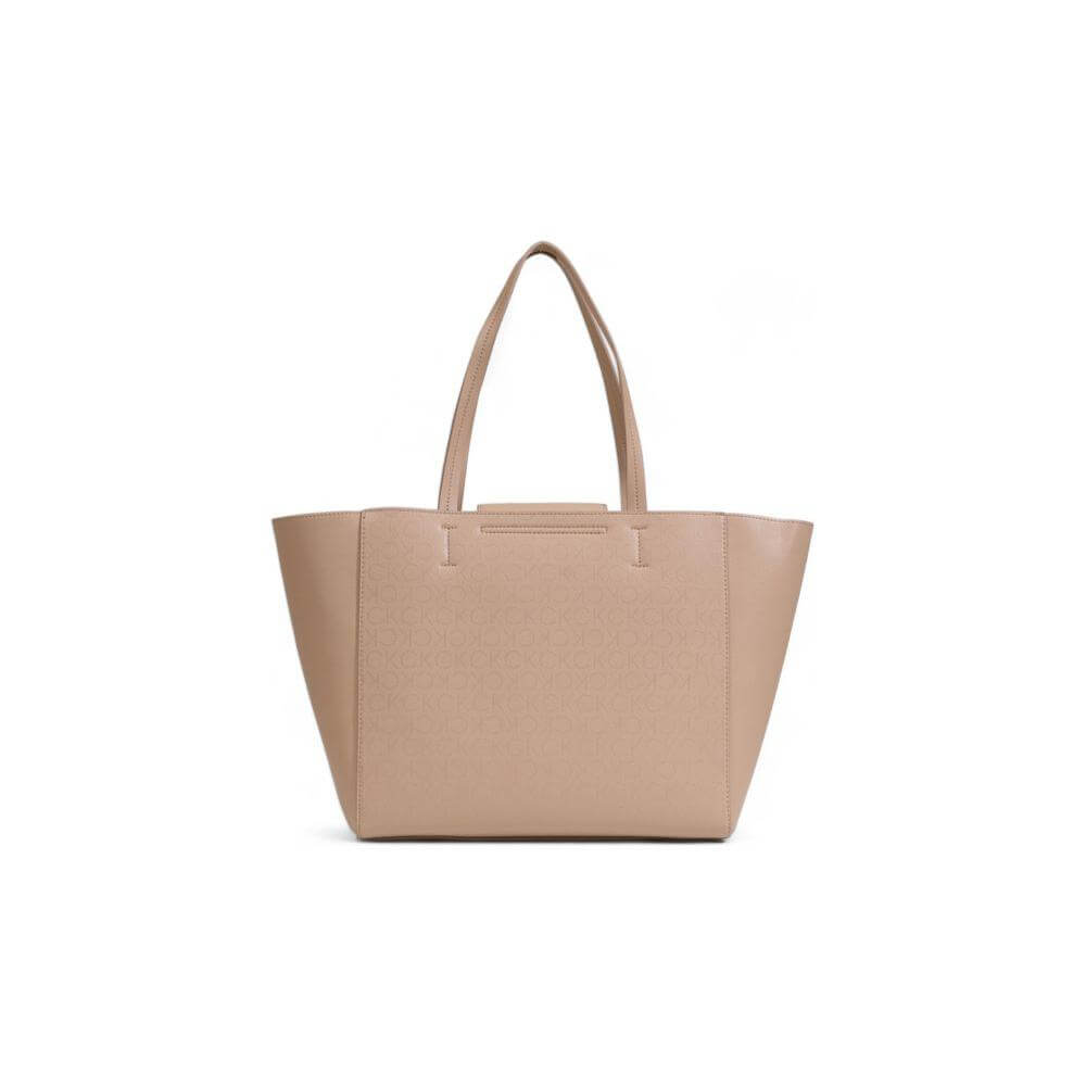 Calvin Klein beige handbag made from 100% recycled polyester, part of women's fall/winter collection. Eco-friendly fashion accessory.