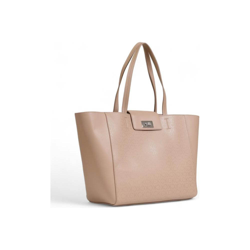 Calvin Klein beige recycled polyester handbag, women's fall/winter collection, eco-friendly fashion accessory.