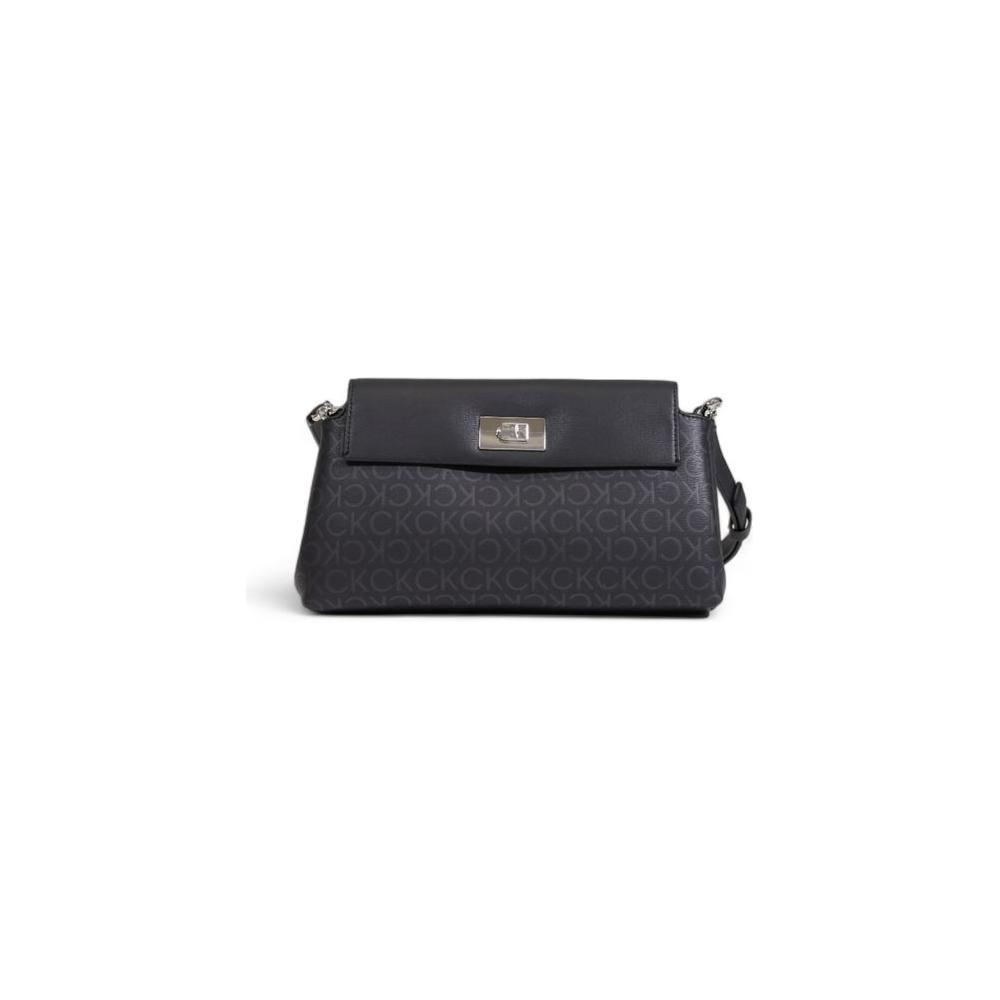 Calvin Klein black handbag made from 100% recycled polyester, featuring CK logo, part of women's fall/winter collection 2023.