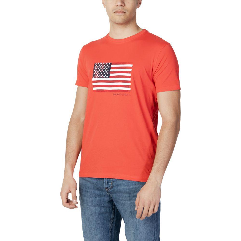 U.S. Polo Assn. red cotton t-shirt with American flag graphic, short-sleeve, perfect for casual wear, comfortable fit, men's fashion.