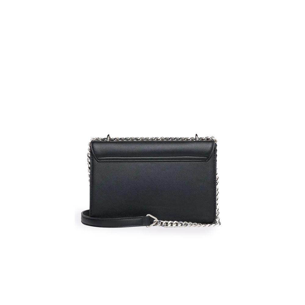 Replay black polyethylene handbag, autumn/winter collection, made of 100% polyurethane with silver chain detail, 18x25x8 cm.