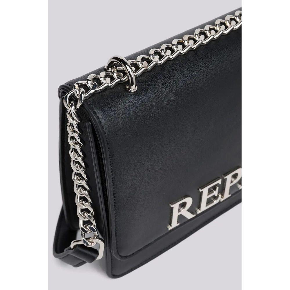 Replay black polyethylene handbag with silver chain strap, autumn winter collection, 100% polyurethane, 18x25x8 cm