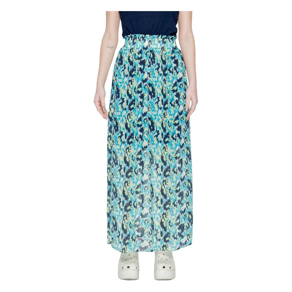 Morgan De Toi turquoise long polyester skirt, spring/summer collection, featuring vibrant patterns and a flowing design.