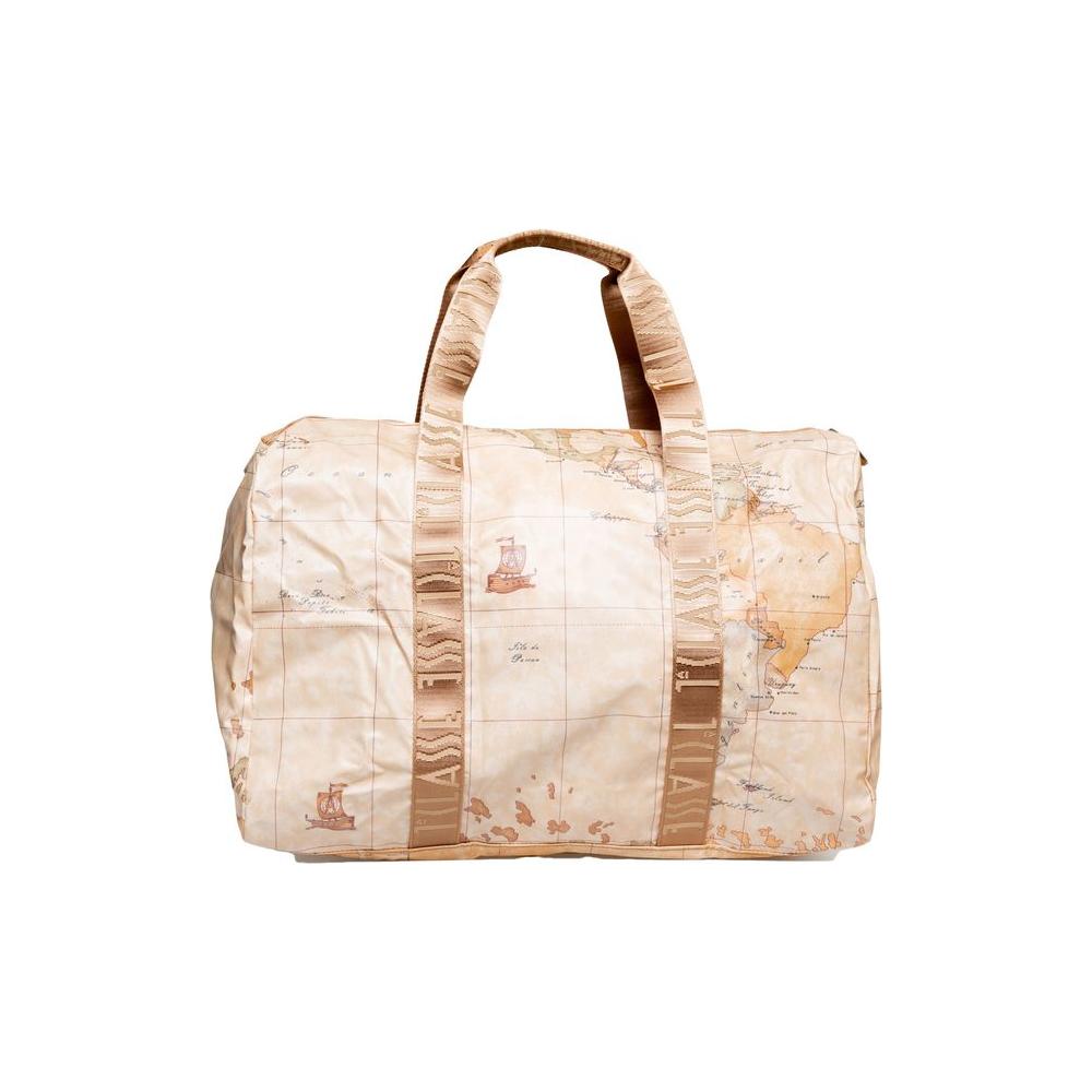 Alviero Martini Prima Classe beige handbag with world map print design for women, spring/summer collection.
