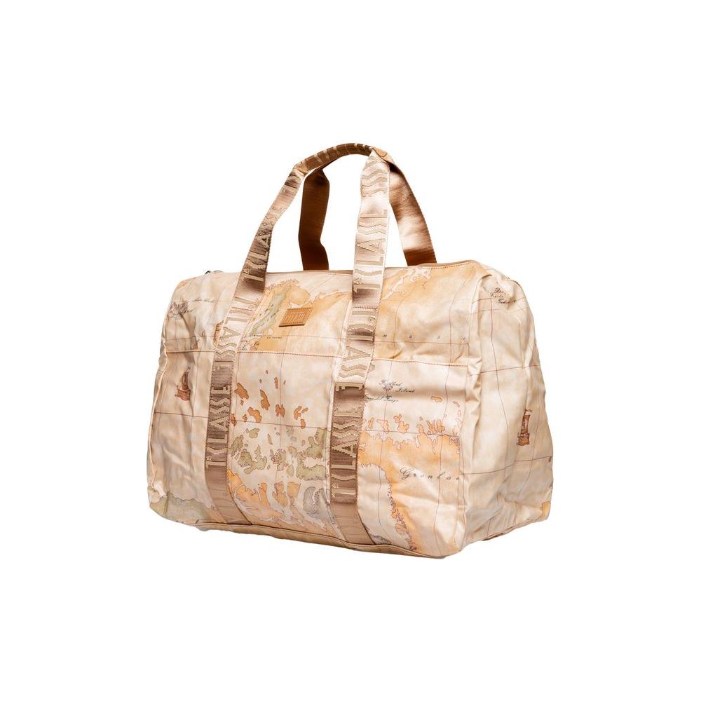 Alviero Martini Prima Classe beige polyethylene handbag for women, spring/summer collection, with map print design.