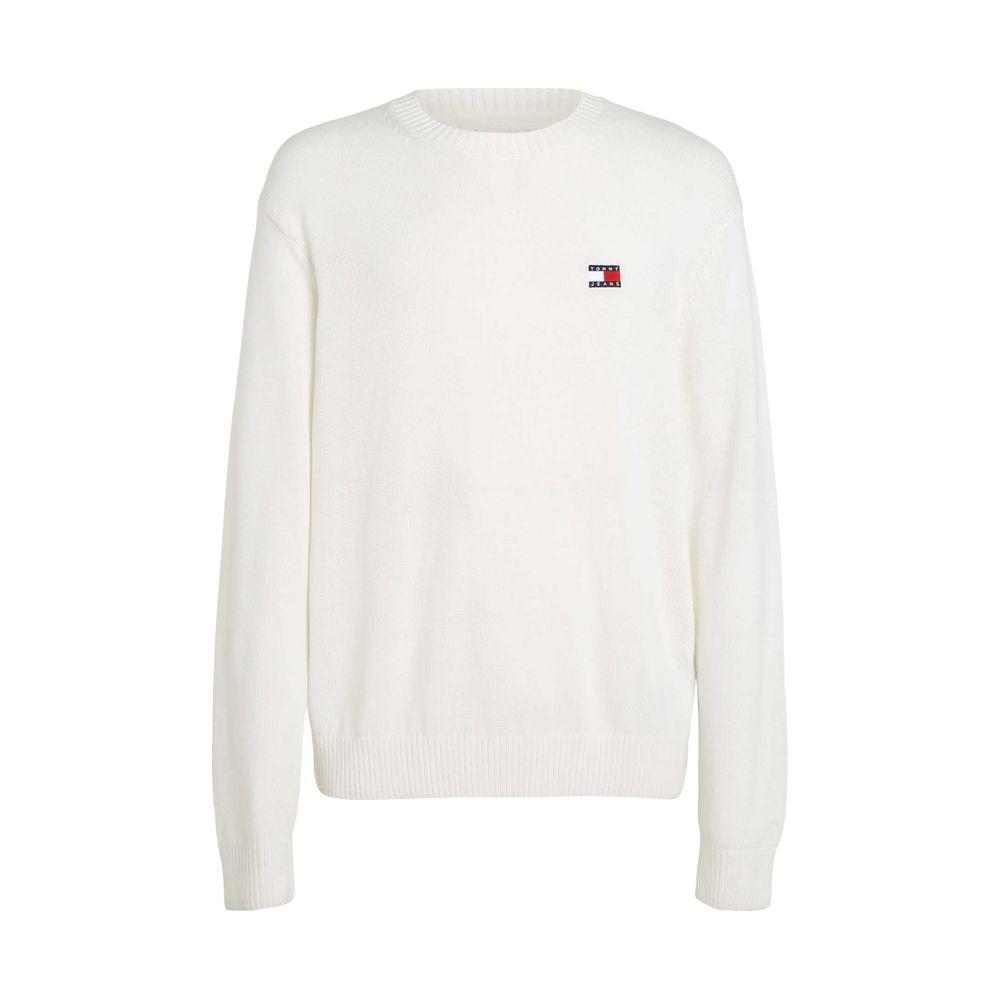 Tommy Hilfiger men's white recycled polyester sweater, fall/winter collection, featuring knitwear design with logo.