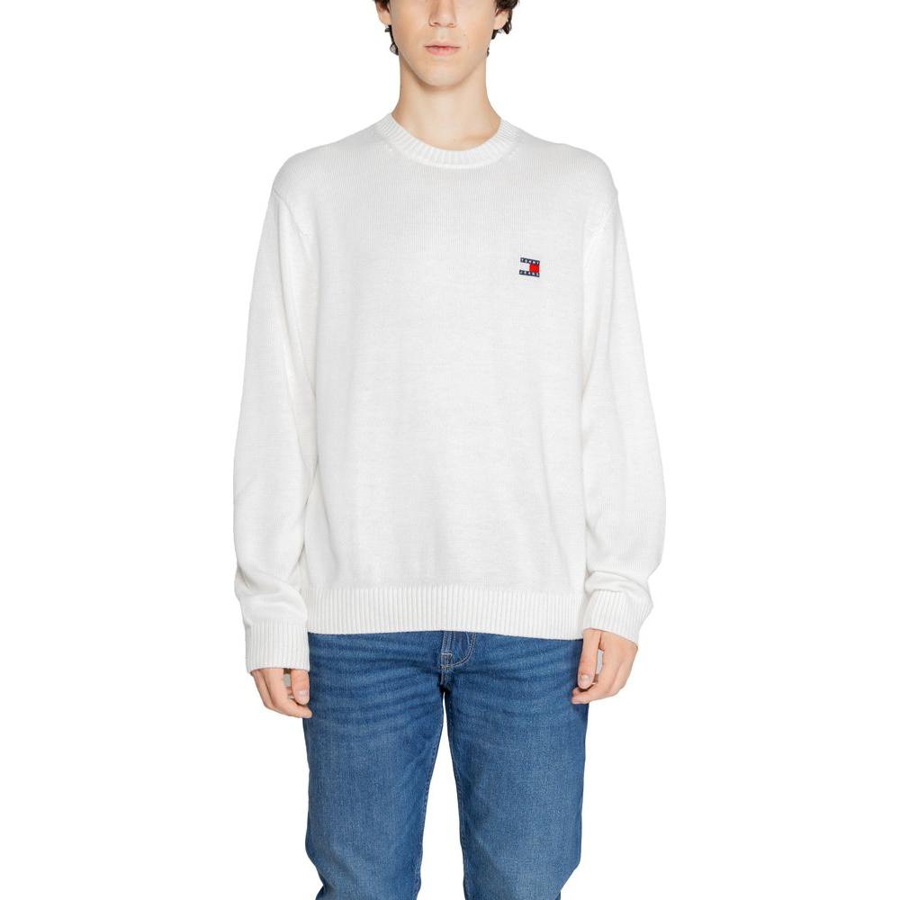 Tommy Hilfiger white recycled polyester sweater for men, fall/winter collection, featuring logo detail on chest.