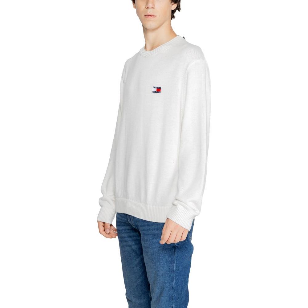 Tommy Hilfiger men's white sweater, fall/winter collection, made from 50% recycled polyester, 45% polyester, 5% wool.